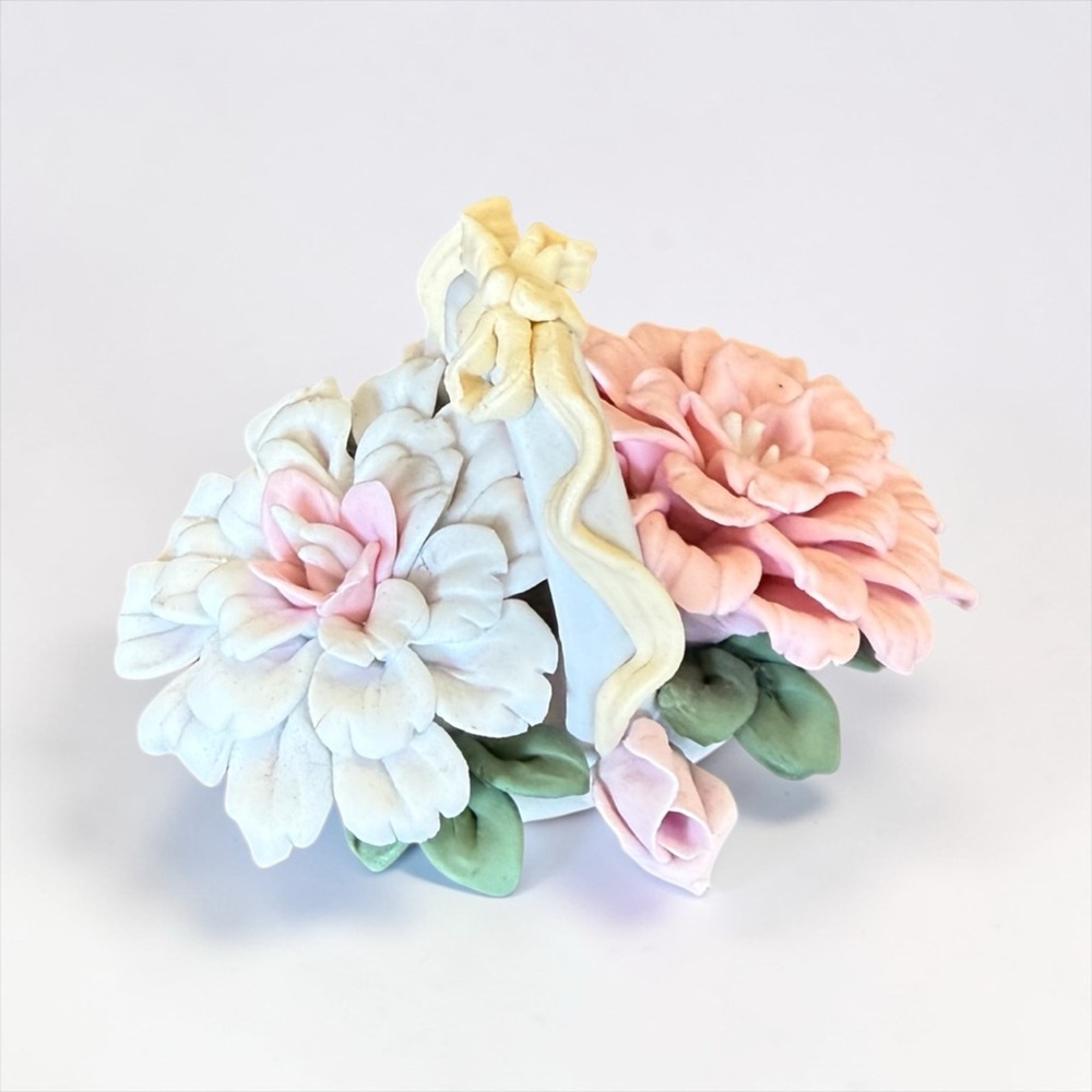 VTG Capodimonte Style Porcelain Flower Basket Figurine Cottagecore